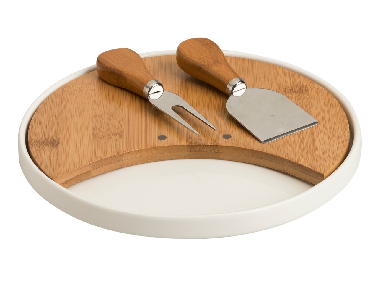 Set 2 ustensile pentru branzeturi, tocator si platou, Brandani, Ø23 cm, bambus/portelan - imagine 5